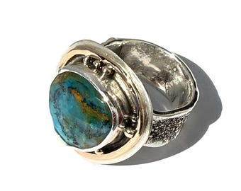Peruvian Organic Opal Facet Ring with Gold Alloy Accents