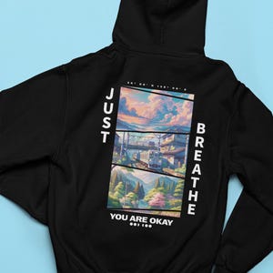 Just Breathe Cozy Comfort Hoodie, Japan Hoodie, Perfect Gift for Anime Lovers, Fleece-Lined Relaxed Fit Hoodie, Anime Art, Chill Vibe Hoodie bild 3