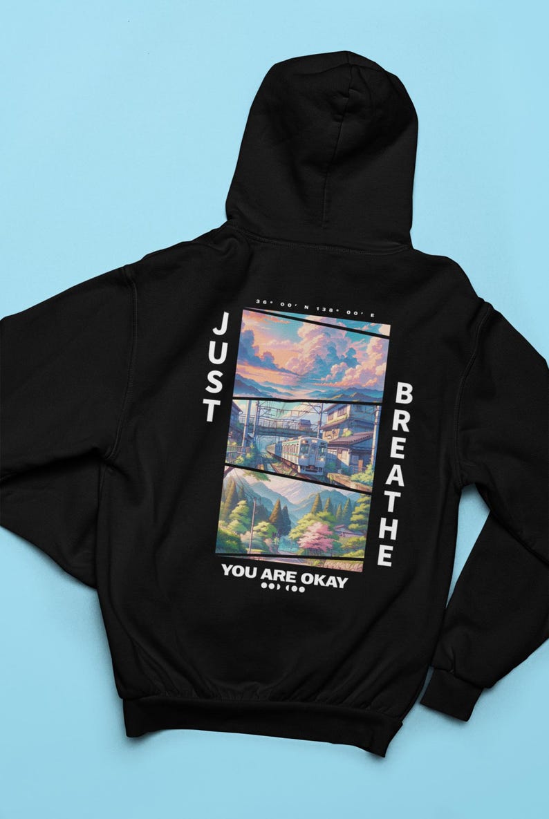 Just Breathe Cozy Comfort Hoodie, Japan Hoodie, Perfect Gift for Anime Lovers, Fleece-Lined Relaxed Fit Hoodie, Anime Art, Chill Vibe Hoodie bild 3