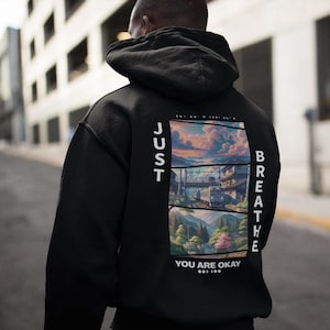 Just Breathe Cozy Comfort Hoodie, Japan Hoodie, Perfect Gift for Anime Lovers, Fleece-Lined Relaxed Fit Hoodie, Anime Art, Chill Vibe Hoodie bild 1