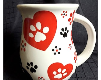 Temptations By Tara Pawfetti Mug 16oz Heart Pawprints Red & Black Hearts