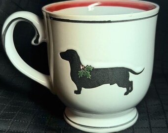 Red Stripe Dachshund Holly Pet Mug Ceramic Stoneware Spectrum Designz 17oz