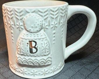 Anthropologie SNOWCAP Monogram "B" 14 oz Holiday Winter Mitten Ceramic Mug