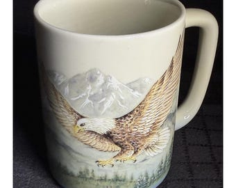 Otagiri Flying Bald Eagle -Snowy Mountain Backdrop-Coffee Cup Mug - Japan