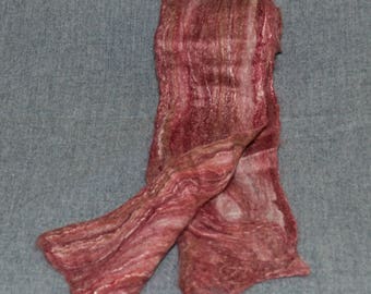 Merino Wool and Silk Women's Felted Scarf. Color is Pomegranate Red