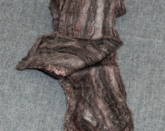 Merino Wool and Silk Women's Felted Scarf. Color is Poppy Seed Black