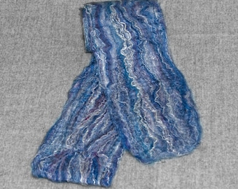 Merino Wool and Silk Women's Felted Scarf. Color is Ocean Blue