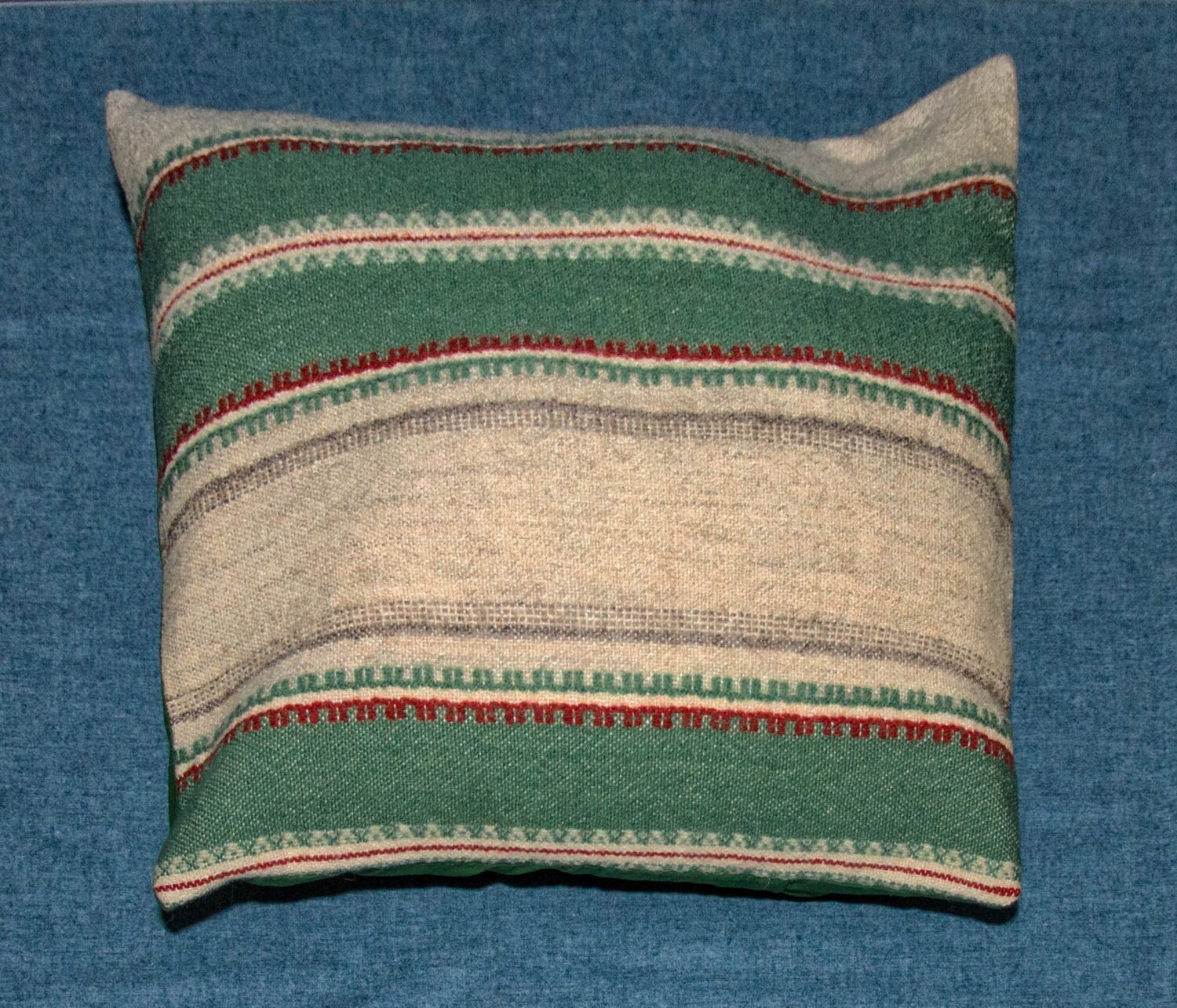 Handwoven Striped Throw Pillow Wool in Shades of Green Etsy