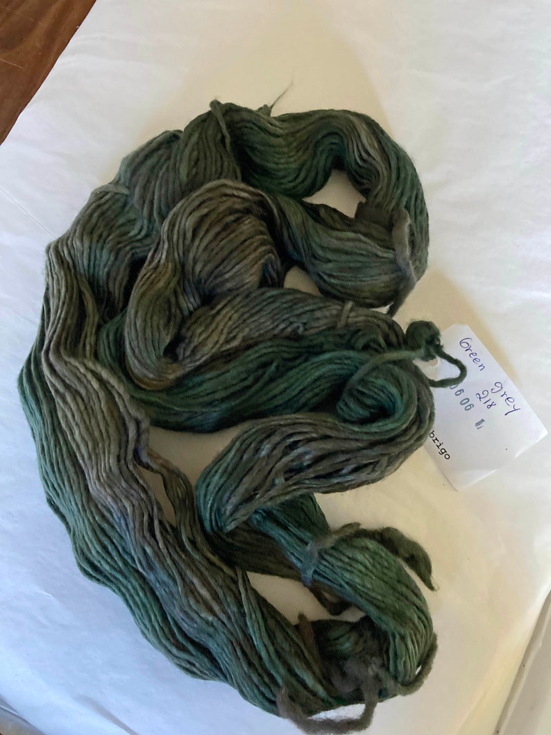 Malabrigo Worsted Merino Yarn, Green, Gray image 1