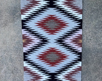 Handwoven Rug, Wool, Rust, Black, White