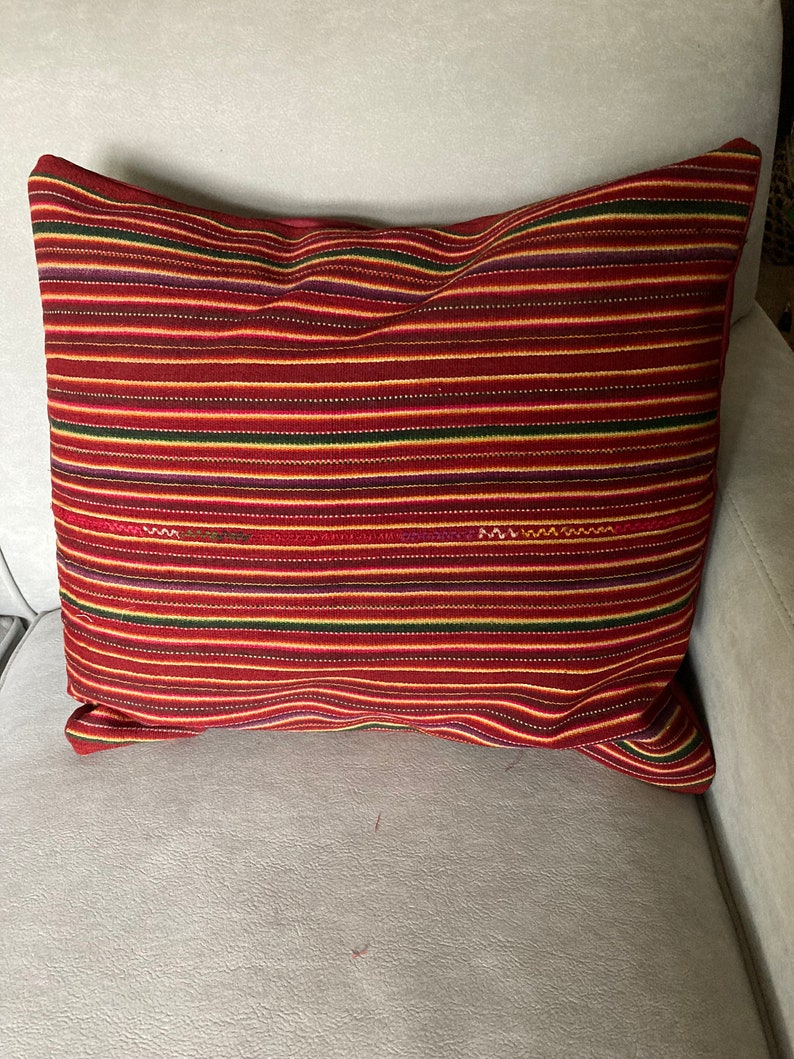 Pillow, Striped, Red image 1