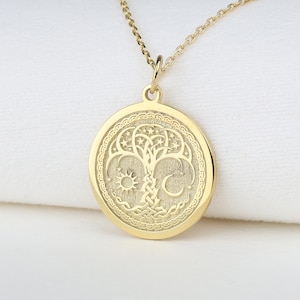 14K Gold Tree of Life with Sun and Moon Necklace, Personalized Tree of Life with Sun and Moon Pendant, Sun and Moon Pendant, Gift for Mom