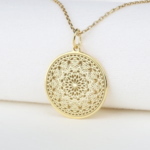 14k Gold Mandala Necklace, Personalized Mandala Pendant, Meditation Charm, Yoga Jewelry, Minimalist Necklace, Brithday Gift, Gift For Mom