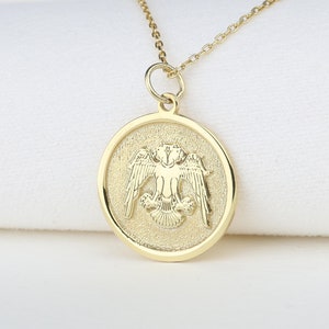 14K Gold Double Headed Eagle Necklace, Personalized Double Headed Eagle Pendant, Graduation Present, Custom Necklace, Birthday Gift