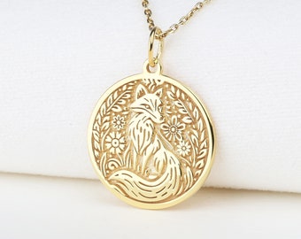 Collana volpe oro 14k, ciondolo volpe personalizzato, ciondolo animale, spirito animale volpe, gioielli personalizzati per animali domestici, regalo di compleanno, regalo per la mamma