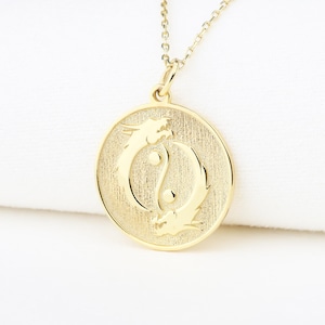 14k Gold Dragon Yin Yang Necklace, Personalized Yin Yang Pendant, Dainty Dragon Yin Yang Necklace, Minimalist Dragon Necklace, Gift for Dad