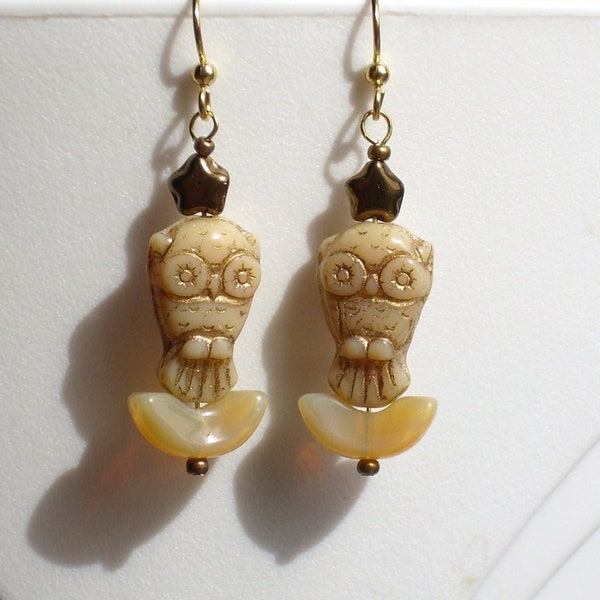 Ivory Glass Owl Celestial Owl Earrings