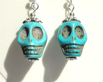 Turquoise Skull Earring Day of the Dead Dia de los Muertos Calavera Halloween Earrings