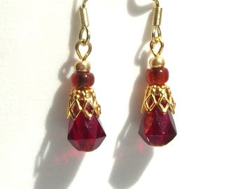 Bright Red Glass Drop Earrings