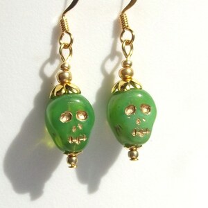 Green and Gold Skull Earring Day of the Dead Dia de los Muertos Calavera Halloween Earrings