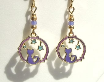 Charming Star-gazing Cat Charm  Earrings