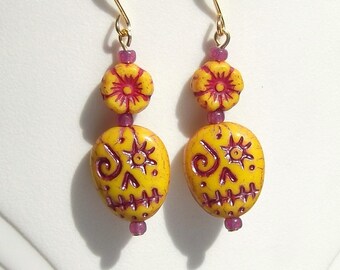 Marigold Yellow Day of the Dead Dia de los Muertos Calavera Halloween Zombie Earrings