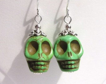 Green Skull Earring Day of the Dead Dia de los Muertos Calavera Halloween Earrings