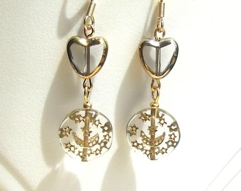 Gold Edged Heart Celestial Charm Earrings