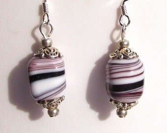 Vintage Purple Japanese Lampwork Bead Earrings