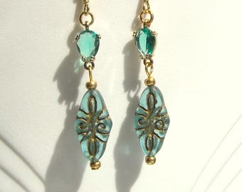 Aqua Arabesque Dangle Earrings