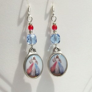 Divine Mercy Blue and Red Earrings