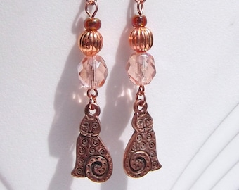 Cat Charm Copper Dangle Earrings