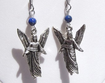 Archangel Uriel Uriel Silver or Gold Lapis Lazuli Dangle Earrings