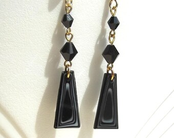 Black Abstract Drop Earrings