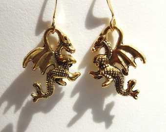 Petite Gold Dragon Earrings: Surgical Steel Wires