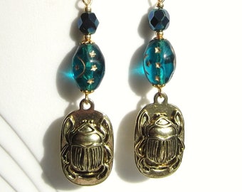 Egyptian Revival Scarab Dangle Earrings