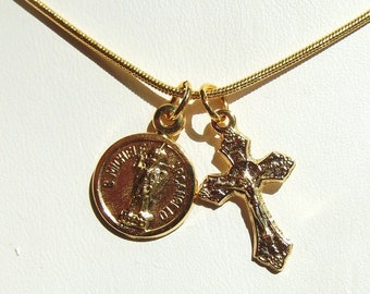 Saint Michael with Crucifix Golden Necklace