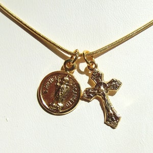 Saint Michael with Crucifix Golden Necklace