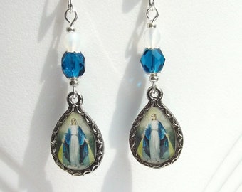 Miraculous Medal Full Color Glass Bead Earrings
