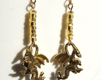 Petite Gold Dragon Dangle Earrings