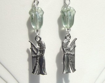 Egyptian Revival Harper Pale Green Glass Lily Dangle Earrings