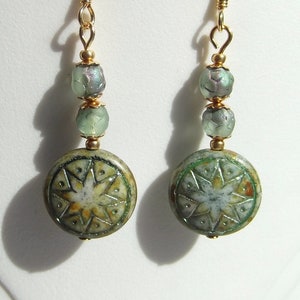 Star of Ishtar Mint Green Glass Bead Earrings