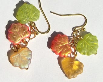 Fall Colors Three Maple Leaf Earrings
