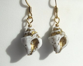 Glass Bead Shell Charm Earrings