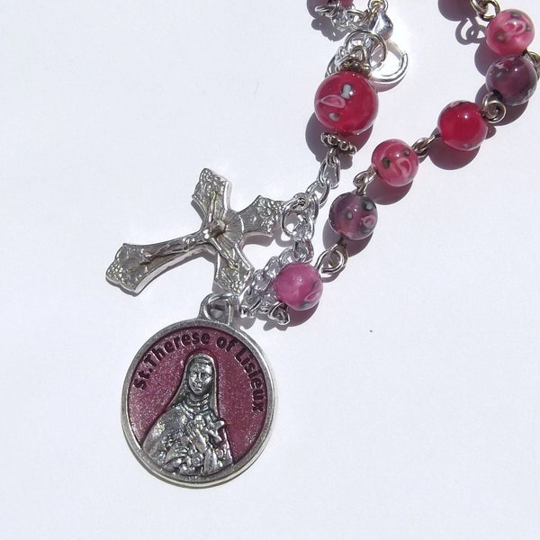 Saint Thérèse of Lisieux The LIttle Flower Shades of Pink Rosary Bracelet