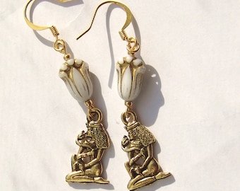 Egyptian Revival Lotus Lady Ivory Lily Dangle Earrings