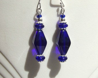 Cobalt Blue Glass and Silver Earrings