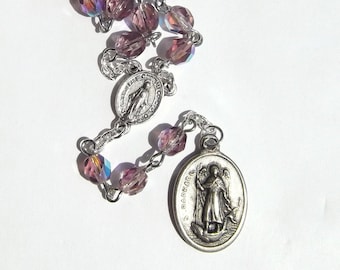St. Raphael the Archangel with Guardian Angel Lavender Glass Bead Chaplet