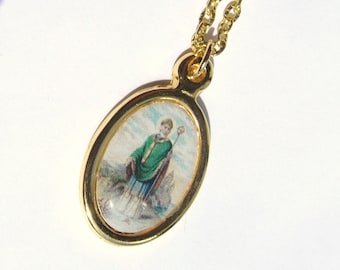 Saint Patrick Full Color Medal Gold Necklace