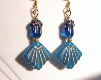 Egyptian Revival-Inspired Blue Lily Glass Earrings